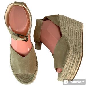 SOLUDOS Open Toe Wedge Ankle Buckle Up Beige Leather Espadrilles Women's Sz.9.5
